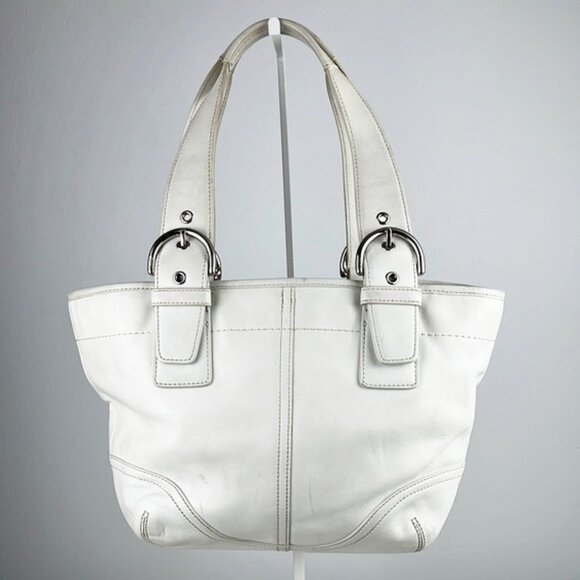 Vintage Coach Y2K White Leather Buckle Zipper Shoulder Bag 9544 - Picture 4 of 16